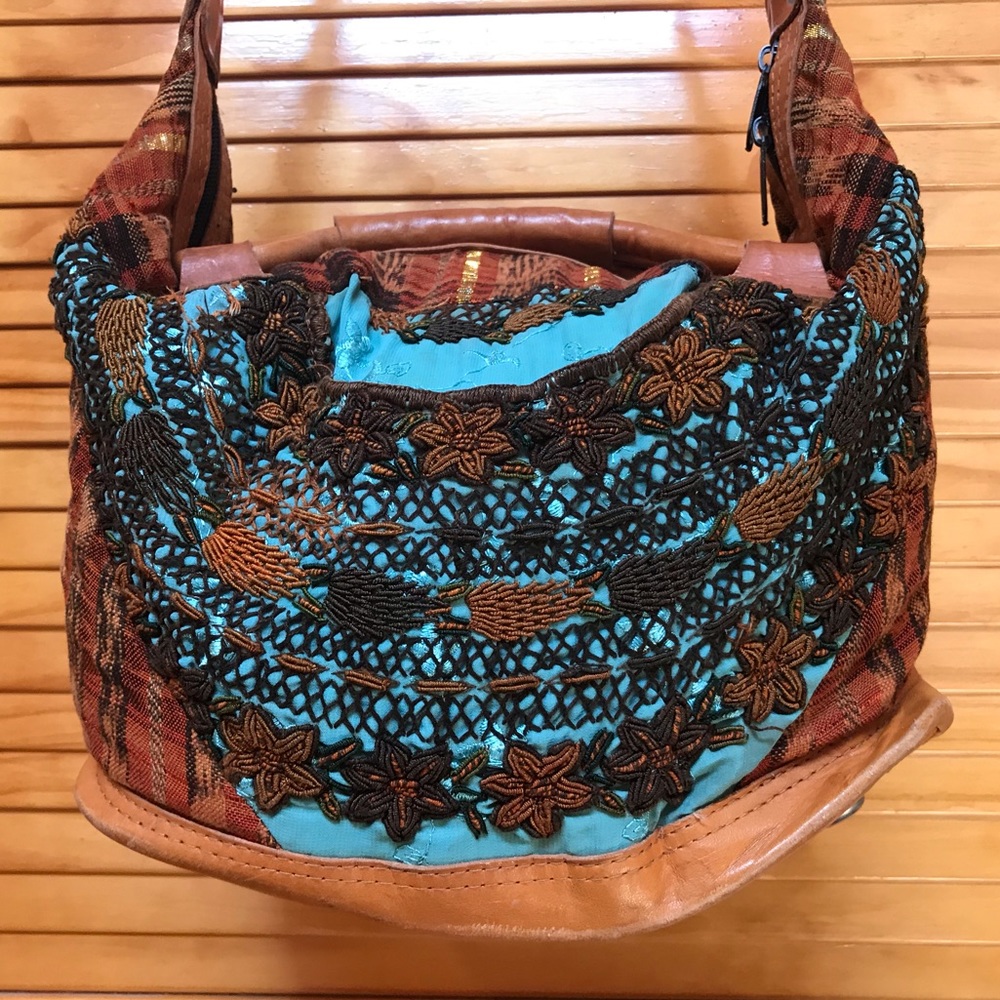 Leather and Embroidered Bag